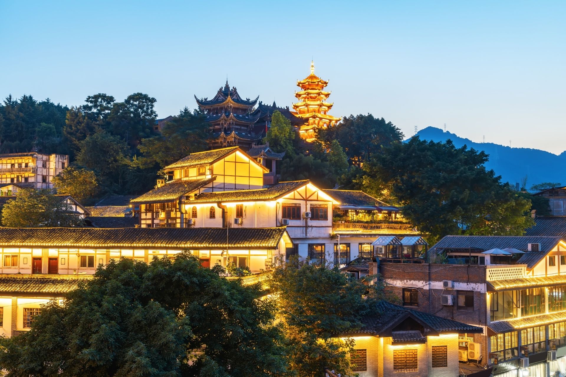 Famous ancient town and Temple Pagoda in Ciqikou, Chongqing, China